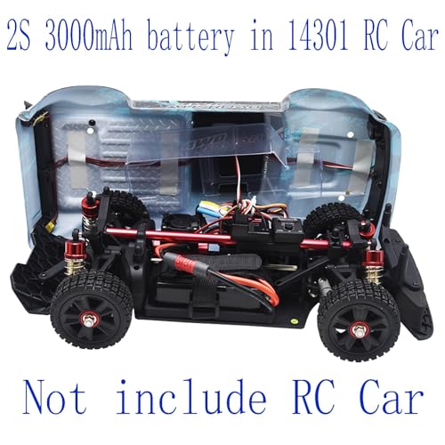 Blomiky 2 Pack 7.4V 2S 3000mAh Shorty T Plug Lipo Battery Pack with XT60 Converter Suitable for Wltoys 124019 144001 and Hyper Go H14BM 14211 14210 RC Trucks / 7.4V 3000mAh T