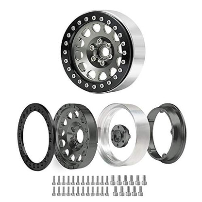 RCLIONS 4PCS Aluminum 2.2" Beadlock Wheels Rims for 1/10 RC Rock Crawler Car Axial Wraith SCX10 SCX10-II TRX4