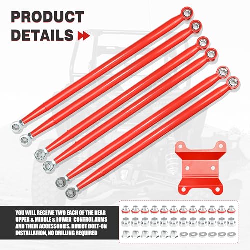 Heavy-Duty Boxed Rear Radius Arms for Can-Am Maverick X3 72″ – Pre-Adjusted Steel with Heim Joints, Fits 2017–2023 X RC/RS/MR/MAX Models, (72" Body) - Red - size: For 72" Can-Am, style: Rear