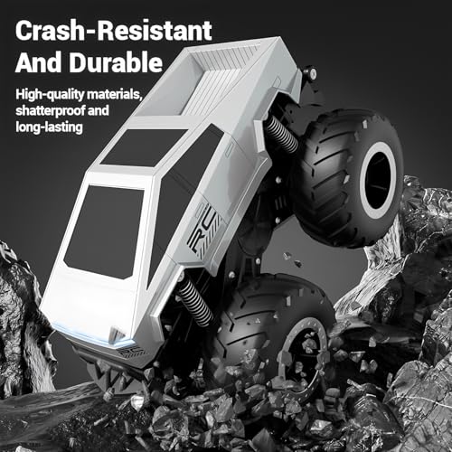 Amphibious Remote Control Truck Toy, 1:16 4WD 2.4GHz Waterproof RC Monster Car Off Road All-Terrain with Headlights and Rechargeable Battery Gifts for Kids Adults Age 6+