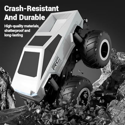 Amphibious Remote Control Truck Toy, 1:16 4WD 2.4GHz Waterproof RC Monster Car Off Road All-Terrain with Headlights and Rechargeable Battery Gifts for Kids Adults Age 6+