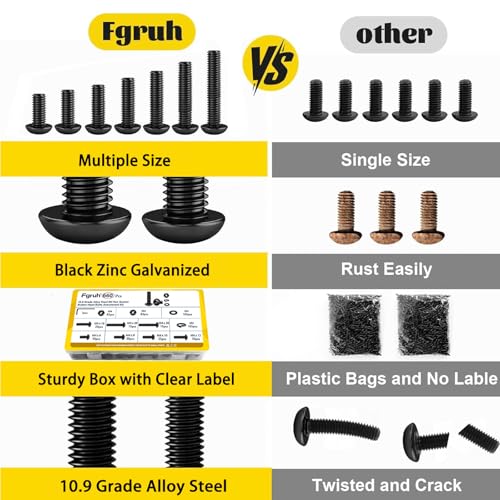 660PCS M4 Screws with Nuts Assortment Kit, M4-0.7 x 6/8/10/12/16/20/30 mm Hex Button Head Cap Bolts, Nuts & Washers Assorted Set - Grade 10.9 Alloy Steel Machine Screw, Black Zinc Plated - size: M4 660pcs