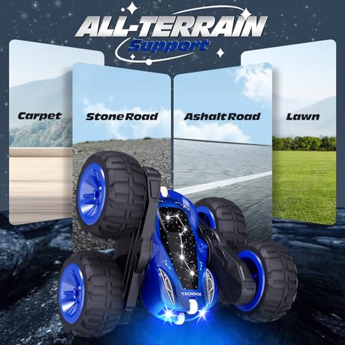 Tecnock Remote Control Car, 2.4GHz RC Cars with USB-C Easy Charging, 4WD Double Sided 360° Rotates and Flips RC Stunt Car, Toys Gift for Boys and Girls Ages 6-8, 8-12 - color: Blue