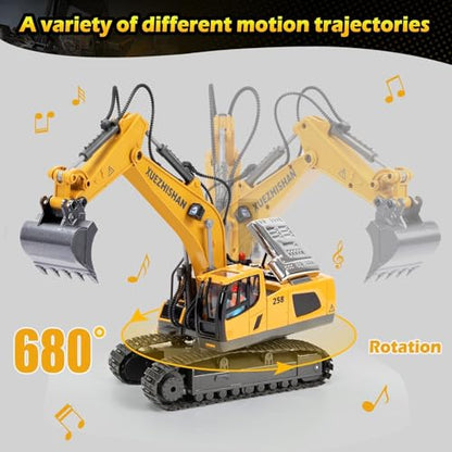 KidsFaves Remote Control Excavator Toys for Boys Turns 680-degree 2 Batteries Metal Shovel Lights/Sounds Construction Toys Birthday Gifts Boy Toys for 3 4 5 6 7 8 Years Old | RC Excavator with 680° Rotating Cab, Full Function Remote Control Construction V