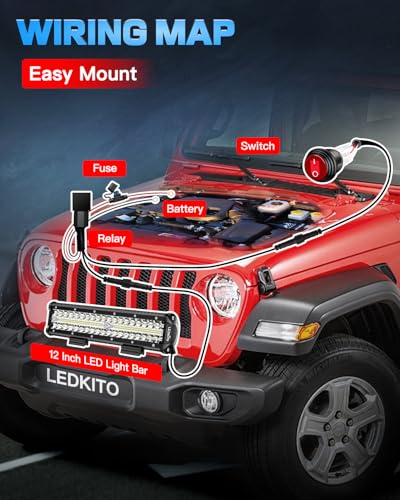 12Inch LED Light Bar Spot Flood Combo with 16AWG Wiring Harness Kit | Triple Row LED OffRoad Driving Work Lights Bar Bright Waterproof for Je-ep Truck SUV UTV ATV UTE Tractor Golf Pickup Van Boat - size: LEDKITO 12In LED Light Bar with Switch