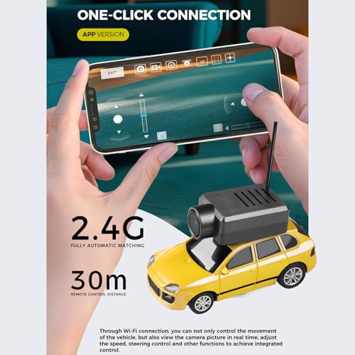 Wltoys Mini RC Car, 1:64 Scale FPV RC Drift Car with 720P HD Camera, 2.4GHz Transmitter, WiFi App Control with Gyro, LED Lights, Mini Racing Toys (Yellow) - color: Yellow