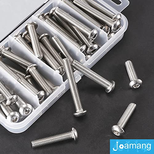 M6 x 20mm 25mm 30mm 35mm 40mm Button Head Socket Cap Screws Bolts, Stainless Steel 304, Metric Allen Hex Drive, Bright Finish, Fully Threaded, Assortment Kit 50PCS - size: Button M6x20-40 mm
