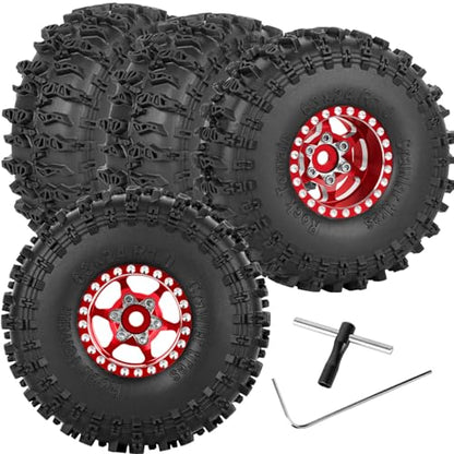 RC 1.0in Beadlock RC Truck Tires Wheels Tires for 1/18 1/24 Trx4m SCX24 RC Crawler.Aluminum 1.0in Beadlock Wheel Rim&1.0in Tires Tyres.Red(4PCS) - color: Red(4pcs）