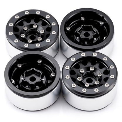 Aluminium 1.55" RC Beadlock Wheel Hub Rims for AXIAL UTB18 D90 TF2 CC01 AX90069 MST JIMNY 1/10 RC Crawler Trail Truck Car Upgrade Parts (Black) - color: Black