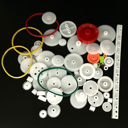 60PCS Small Gear Kit Plastic Gears Belt Pulley Single Gear Spindle Gear Small Motor Gears for DC Motor RC Car Robot Model Toy DIY Gear Replacement