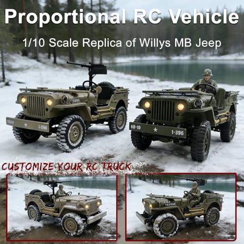 YUCT 1/10 Willys RC Jeep 4x4 Military RC Crawler | Off Road Army Trucks for Adults(Camel with Driver Figure & Machine Gun) - color: Camel