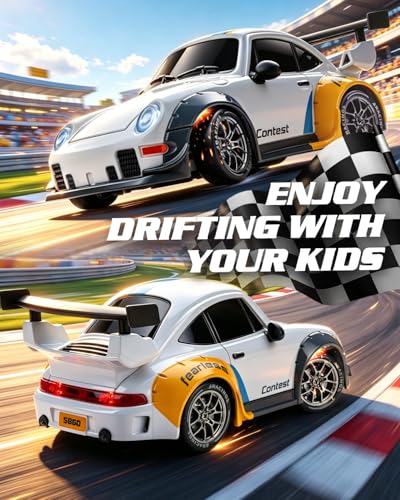 RC Drift Car, 1/24 Remote Control Drift Car for Adults Kids, 4WD 20KM/H High Speed White RC Sports Cars with LED Lights, Extra Racing Tires, Vehicle for Boys Beginners Indoor Outdoor