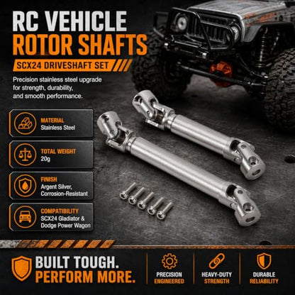 SCX24 Driveshaft Set, 20g Stainless Steel, 2-Pack | Front and rear center drive shafts, compatible with SCX24 Gladiator and Dodge Power Wagon RC crawler