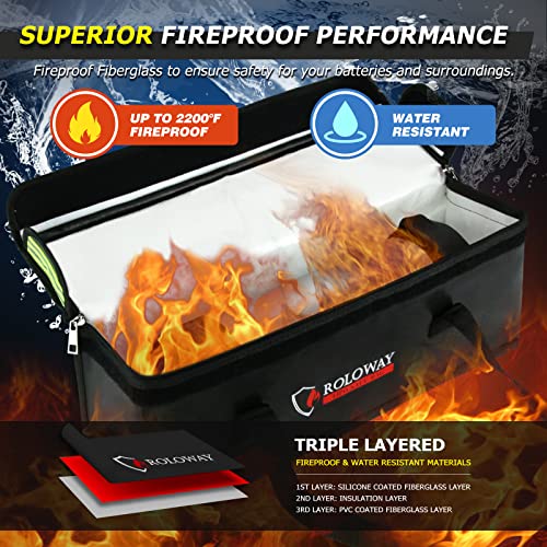 Lipo Battery Bag (20 x 5 x 7.5 inch), Large Fireproof Lipo Ebike Bag with Comfortable Handle, Reflective Strip