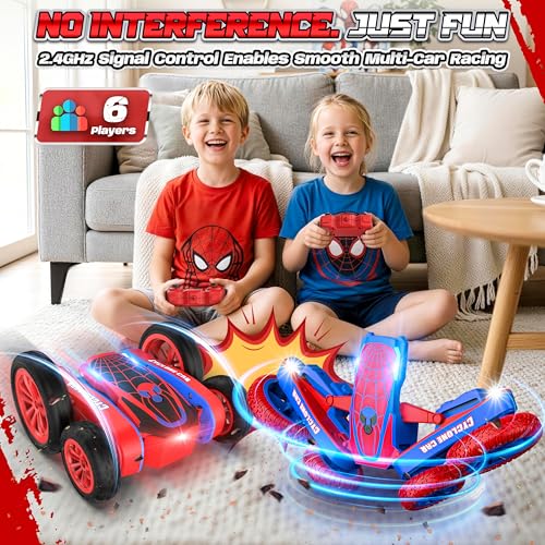 Spider RC Stunt Car with Cyclone Mode, Rechargeable, Ages 4-12 | 4WD RC stunt car with Cyclone mode, 360° spins, dual motors, rechargeable batteries and 2.4GHz control - color: Cyclone-red