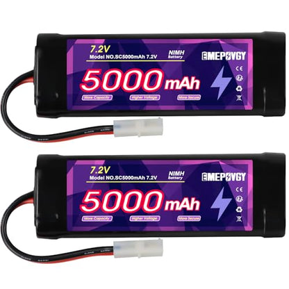 7.2V RC NiMH Battery 5000mAh Capacity Rechargeable 6-Cell Flat Battery Pack with TMY Plug(2 Packs) - color: 7.2V-2