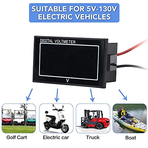 Waterproof Voltage Meter,Blue LED Digital Display Volt Gauge DC5-130V | 12V 24V 36V 48V 60V 72V Golf Cart,Car, Motorcycle，Boats Battery Meter