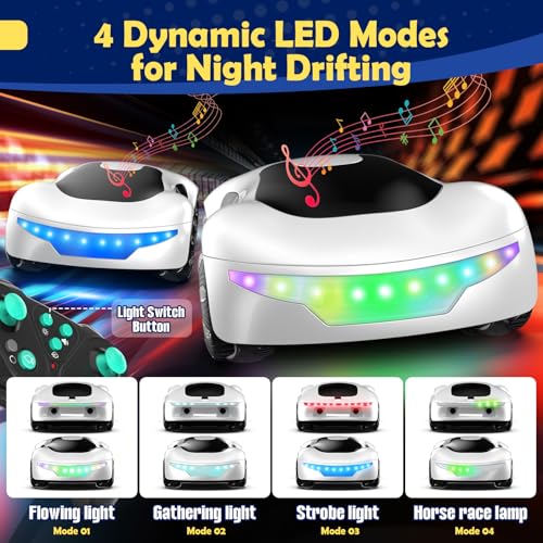 HuiJuKeJi Gesture Sensing RC Stunt Car with USB Charging Dock, 360° Rotate Drift Car, 2.4GHz Dual Remote Control, Cool Spray Mist & LED Lights, Birthday Gift for Kids Boys Girls Age 6-12