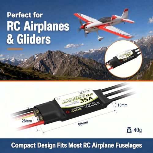 ZTW Mantis G2 35A ESC 2-4S Built-in Switching BEC 5V/6V/7.4V Adjustable 4A Brushless Speed Controller for RC Airplane Aircraft Fixed-Wing