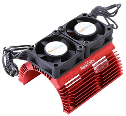 Aluminum Heat Sink with Twin Turbo High Speed Fans for 1/8 Motors, 40.8mm Diameter, RC Vehicles - color: Red
