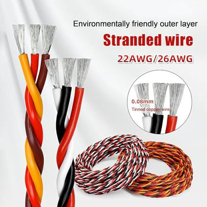 RC Servo Extension Wire 26AWG 22AWG Twisted Cable Tinned Copper Signal Line Silicone Insulated Flexible Lead for RC Plane Car Boat Model Electronics(Black-red-White(22AWG),300FT) - color: Black-red-white(22AWG), size: 300FT