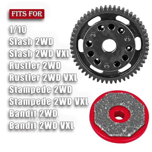 RC 53T Spur Gears 0.8Mod Upgrades Part for 1/10 Slash 2WD (VXL)/Stampede 2WD (VXL)/Rustler 2WD (VXL)/Bandit 2WD (VXL),BRCatWPark Steel Metal Extra-Heavy Slip limiting Clutch,Red - color: Red - (53t)