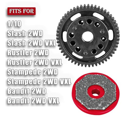 RC 53T Spur Gears 0.8Mod Upgrades Part for 1/10 Slash 2WD (VXL)/Stampede 2WD (VXL)/Rustler 2WD (VXL)/Bandit 2WD (VXL),BRCatWPark Steel Metal Extra-Heavy Slip limiting Clutch,Red - color: Red - (53t)
