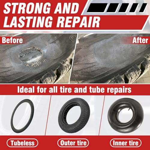 Chemical Vulcanizing Cement 8.5 FL.Oz, All Purpose Tire Repair Glue, Fast Dry Rubber Cement, Clear Patch Plug Kit with Brush Top Can for Car, Motorcycle, Bike