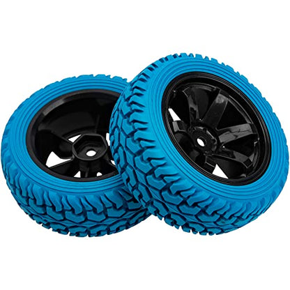 75mm/2.95'' Rubber Tires & Plastic Wheel Rims 12mm Hex Hub Compatible with Traxxas 4tec 2.0 HSP Tamiya HPI Kyosho 1/10 On-Road Touring Car, WLtoys 1/14 144001 RC Buggy (Blue) - color: Blue