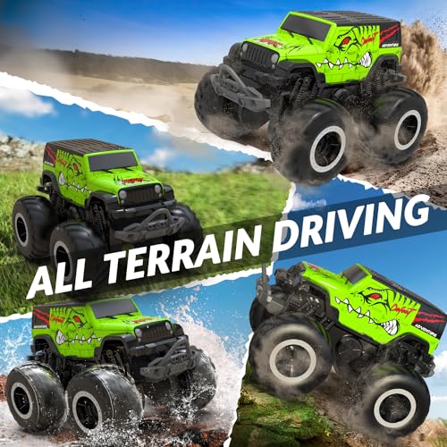 STEMTRON Amphibious Remote Control Car, 1:20 Monster Truck Toys | 2.4 GHz Waterproof RC Trucks, 4WD All Terrain Off-Road Pickup,Remote Control Boat Gifts for Kids Boys Girls - color: Green Suv, size: 1:20 Scale