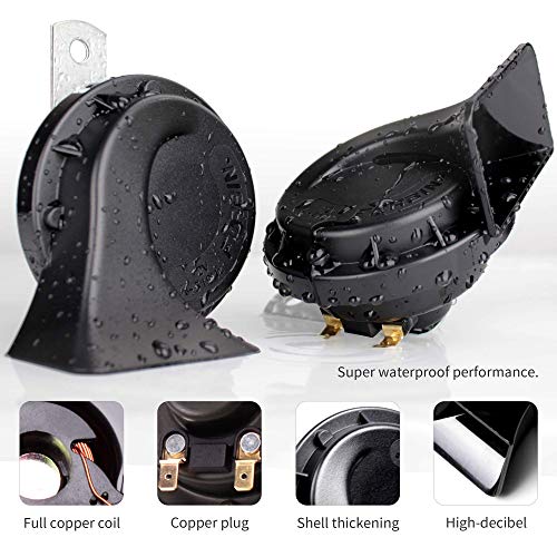 FARBIN 12V Electric Air Horn Kit for Truck Car Motorcycle with Wire Harness | Black classic design, waterproof, 12V 130dB loud, with relay wiring harness, universal for any 12V vehicles - style: 12V Black horn with wire harness