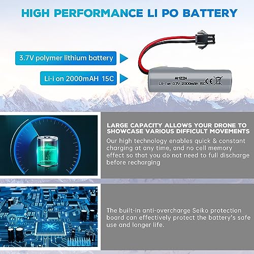 2PCS 3.7V 2000mAh Lipo Battery with USB Charging Cable SM-2P Plug for DE44 DE45 DE68 RC Cars, Remote Drift Vehicles, Trucks, Off-Road Vehicles, High-Speed Climbing Racing