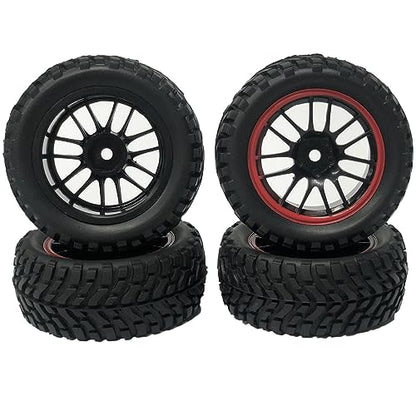 4PCS 75mm Rubber Tyres Tires with Foam Inserts and Plastic Wheel Rims 12mm Hex for 1/10 On-Road RC Drift Touring Car 1/14 1/16 1/18 Rally Car(Black/Red) - color: Black/Red