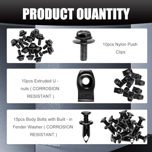 35 PCS Automotive Screw Combination, Car U Clips Assortment Kit, Car Door Body Panel Clip Fasteners, Bumper Clip Replacement, Universal for Most Cars, Trucks, SUVs (Black), KOTDDQ905BL-35PS