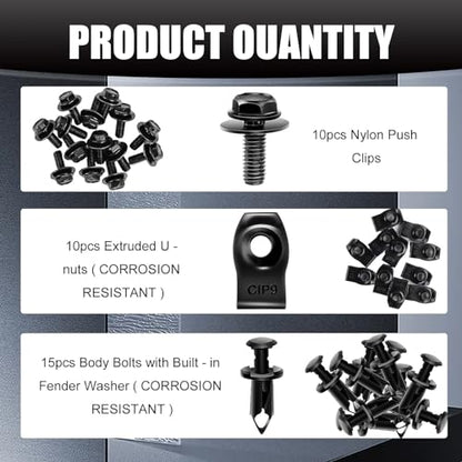 35 PCS Automotive Screw Combination, Car U Clips Assortment Kit, Car Door Body Panel Clip Fasteners, Bumper Clip Replacement, Universal for Most Cars, Trucks, SUVs (Black), KOTDDQ905BL-35PS