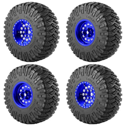 4PCS/Set 1.9" Aluminium Beadlock Wheel Tire Set with Foam Insert for 1/10th AXIAL SCX10 TRX4 Gen8 SCX10-II AXI90046,SCX10-III,D90 RC Crawler Truck Car Upgrade (Blue) - color: Blue