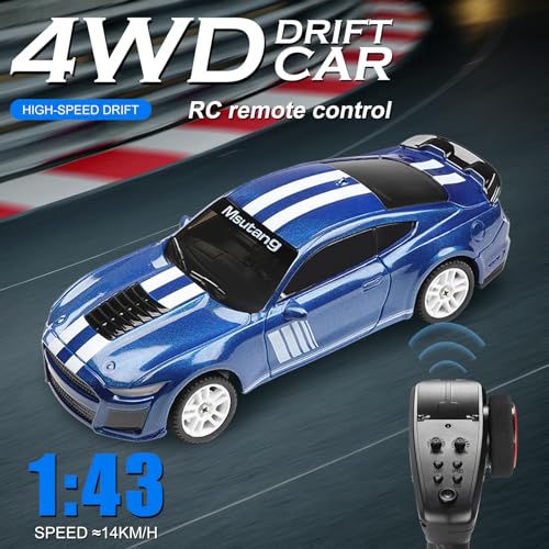 GoolRC WLtoys K4308 RC Drift Car, 1:43 Scale Remote Control Car, 4WD Full Proportional Mini RC Cars with Gyroscope, LED Lights, High Speed Racing Vehicle for Adults (Blue) - color: Blue