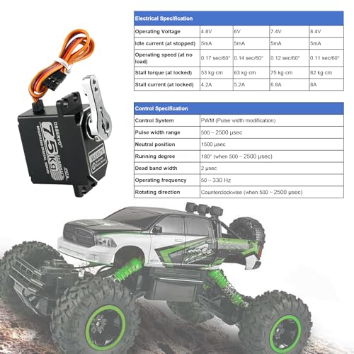 BLS3375 75kg Metal Gear Digital Servo Brushless Motor 4.8-8.4V RC Servo All Aluminum Case Waterproof IP67 with 25T Metal Servo Arm for RC Car Robot