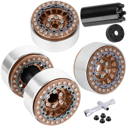 RC 1.9 Dually Beadlock Wheels Rims w/Adjustable Offset for 1/10 TRX4 TRX6 SCX10 SCX10 II 90046 SCX10 III AXI03007 SCX10 Pro Gen7/8 D90 VS4-10 MST CFX RC Crawler Car,4Pcs Alloy Rims,Bronze - color: Bronze - (Wheels Rims)