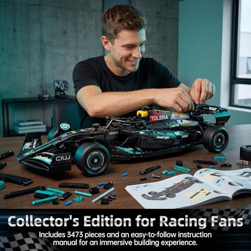 Reobrix F1-Style Race Car Building Set for Adults, 1:8 Scale Open-Wheel Model Kit, 3473 PCS Large Display Car with Working Steering, Suspension & Rubber Tires, Gift for Motorsport Fans 14+