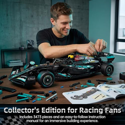 Reobrix F1-Style Race Car Building Set for Adults, 1:8 Scale Open-Wheel Model Kit, 3473 PCS Large Display Car with Working Steering, Suspension & Rubber Tires, Gift for Motorsport Fans 14+