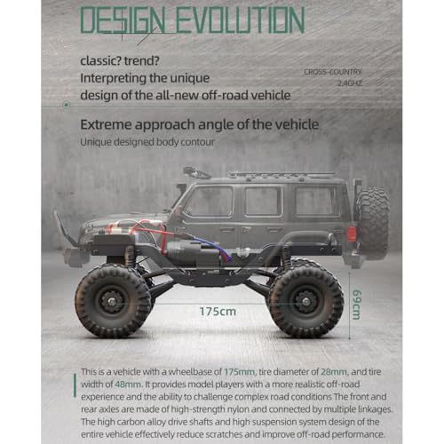 1/16 Scale RC Crawler 4WD, Full Proportional Remote Control Rock Crawler Truck with 9kg Metal Gear Servo & 12 LED Light Modes, Blue Body-on-Frame Off-Road Climbing Vehicle Hobby Toy Gift for Adults - color: R1608/Black