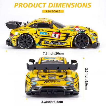 1:24 Scale RC Car for Kids, 4WD High Speed Remote Control Drift Car | 2.4GHz RC drift car with LED lights, 2 batteries(50-min)& dual mode tires (drift/speed). Gift for boys aged 4-12, Yellow - color: 3-yellow