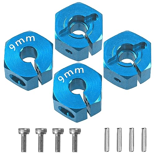 Aluminum Alloy 12mm Wheel Hex Hub Drive Adapters with Pins Screws Compatible with Axial SCX10 HSP HPI Tamiya Redcat 1/10 RC Crawler Car (9mm, Blue) - color: Blue, size: 9mm