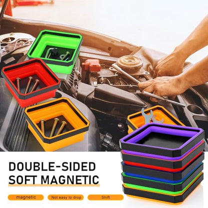Barydat 10 Pcs Magnetic Tool Tray Collapsible Foldable Parts Trays Set Magnetic Screw Tray Magnetic Parts Bowl Square Silicone Magnetic Tool for Bolts Nuts Washers Pins Screw Parts (Multicolor) - color: Multicolor
