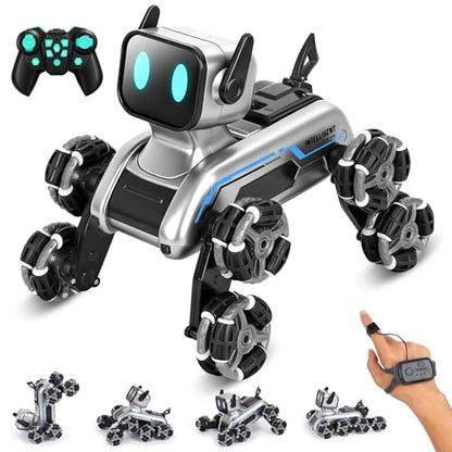 HuiJuKeJi Interactive Robot Dog RC Stunt Car, Gesture Sensing & 2.4Ghz Remote Control Cars, Mecanum Wheels, LED Eyes with Music, Rechargeable for Extended Indoor/Outdoor Fun, Gift for Kids 6-12