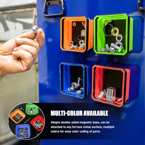 2PCS Collapsible Magnetic Parts Tray, 4.5" Square Silicone Tool Tray with Double-Sided Magnetic Base, Foldable Bowls Small Metal Parts Holder for Screws Bolts Nuts Washers (Black) - color: Black, size: 2PCS