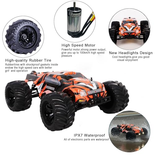 JLBRACINGRC 1:10 Scale Remote Control Car,80+KM/H High Speed RTR RC Truck,2.4GHZ Radio Controlled Electric Cars,4WD 4x4 Off Road Monster Truck,IPX7 Waterproof Brushless RC Car for Adults