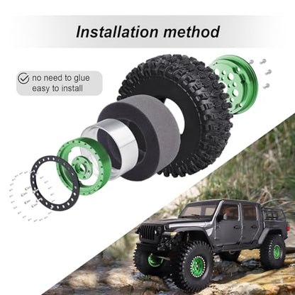 HobbyPark 120mm / 4.72inch 1.9 Crawler Tires and 1.9 Beadlock Wheels Set Foam Inserts for Axial SCX10 II III Traxxas TRX-4 Redcat Gen8 Gen7 Upgrades Replacement Parts (4-Pack) (Green&Black) - color: Green&black