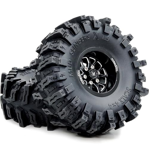 -10.5mm Negative Offset 1.9 Beadlock wheels and tires, 4.85'' Tall Mud Slingers X T8 1.9 Tires and Wheels set For 1/10 Crawler SCX10 TRX4 Upgrades,HS701549 - color: Black